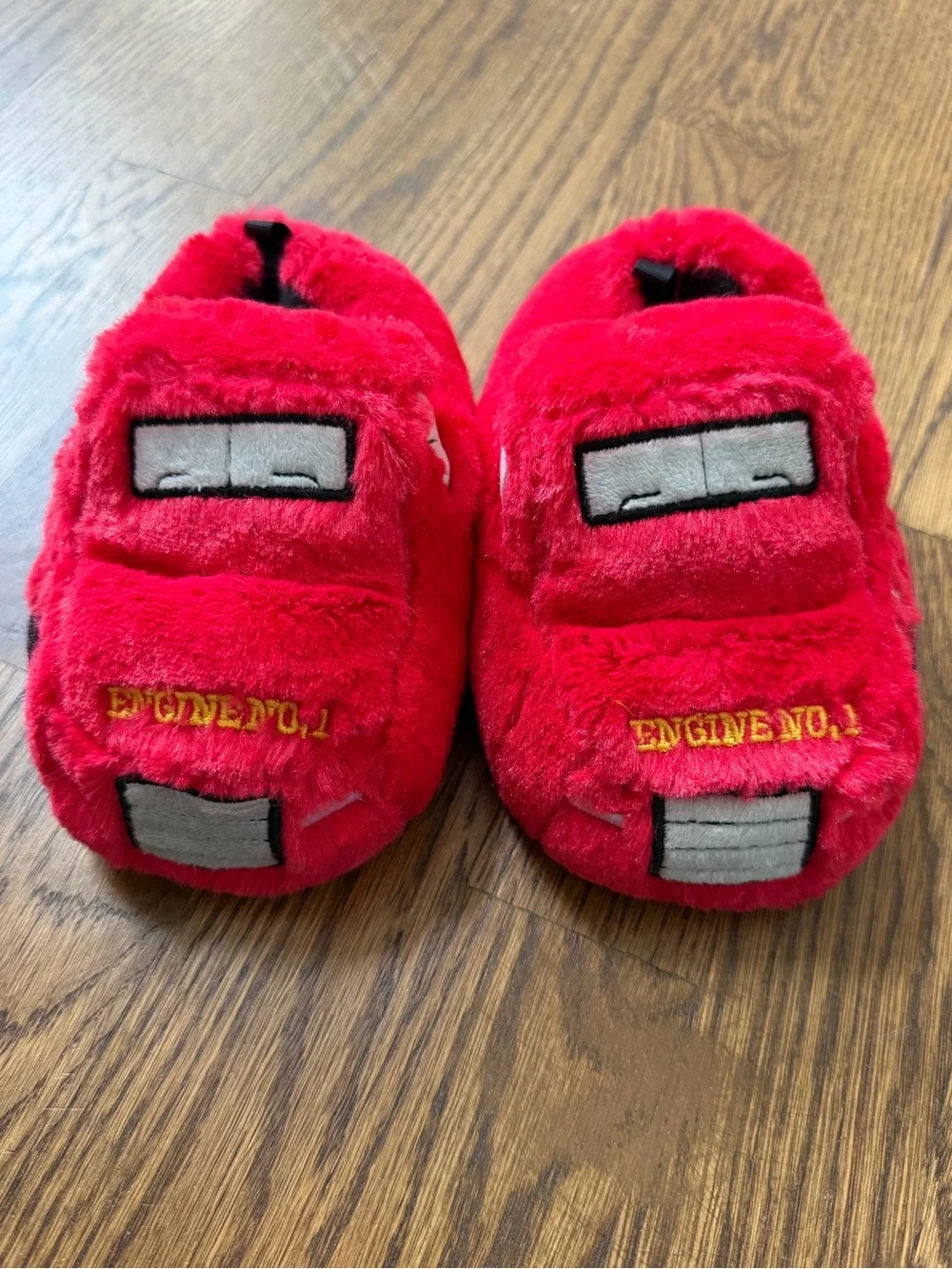 Carter’s Red Plush Fire Truck Slippers, toddler size 7-8